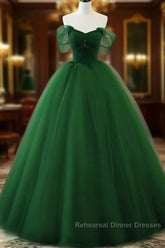 Beaded Tulle Off Shoulder Long Party Dress Tulle A-Line Semi Formal Prom Dress Ball Gown Quinceanera Dress